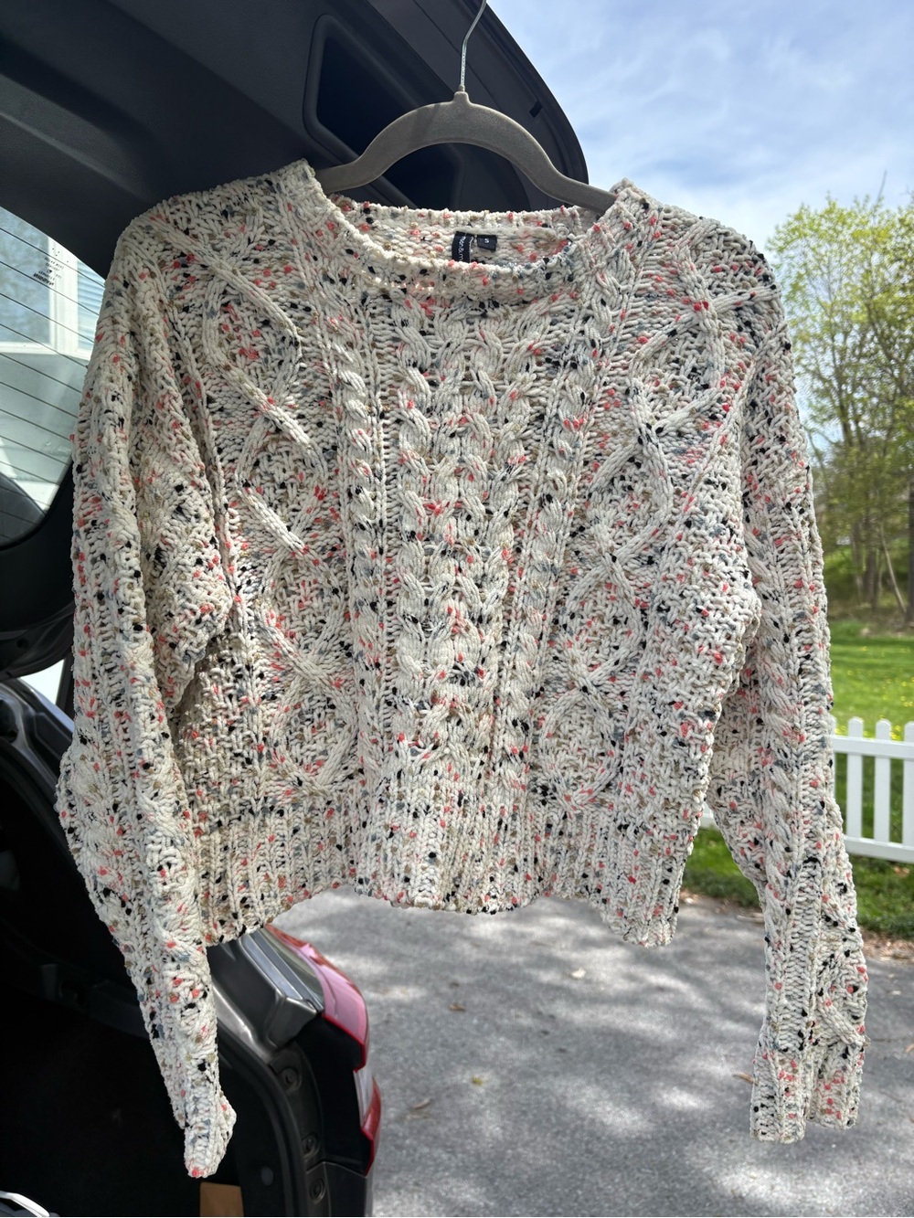 moon & madison Cream Speckled Cable-Knit Crewneck Sweater